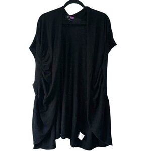 Lys Womens Black Open Front Cardigan 2X Lightweight Cotton Blend Draped Design